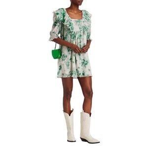 Ganni Georgette Dyed Ruffle Mini Dress in Green 38 6